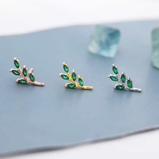 Emerald Leaf Stud Earrings