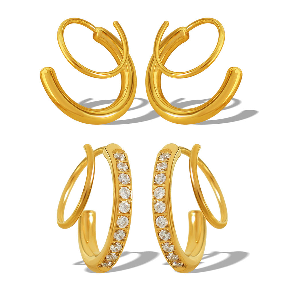 Exaggerated Zircon-Plated Earrings